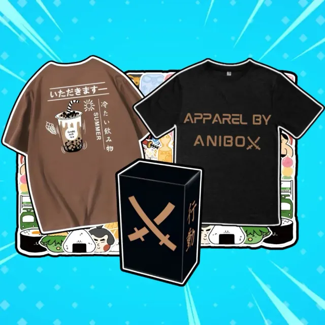 Anibox 1 ANIME T-SHIRT + BUNDLE animepakke med t-skjorte